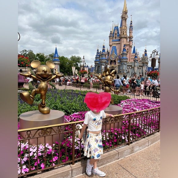Disneyworld Anniversary swing skirt & crop top set mickey minnie mouse castle - Picture 2 of 10